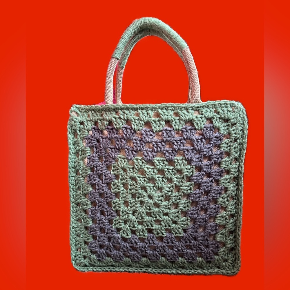 SOLD!! Granny Square Tote Bag with embroidered pouch
